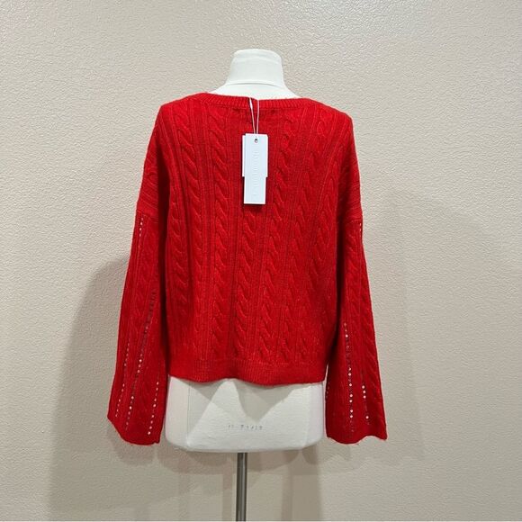 Adyson Parker Red Cable Knit Sequin Striped NWT Sweater Size Medium - Picture 9 of 13
